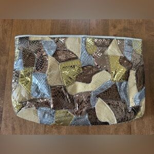 Vintage Patchwork Metallic Leather Clutch in Gold, Silver, Cream, Brown